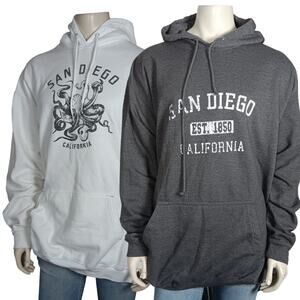 Bundle of 2 San Diego Graphic Hoodies 2XL 1 white and 1 gray Front Patch Pocket